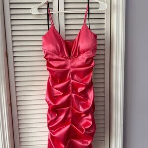 Arden B Pink Satin Ruched Mini Dress